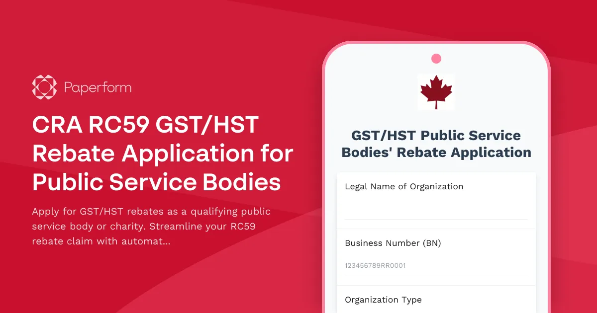 CRA RC59 GST/HST Rebate Application for Public Service Bodies