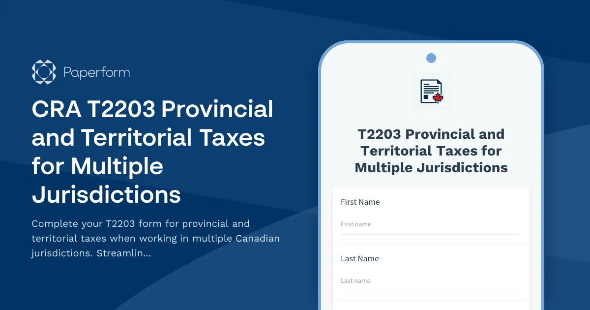 CRA T2203 Provincial and Territorial Taxes for Multiple Jurisdictions