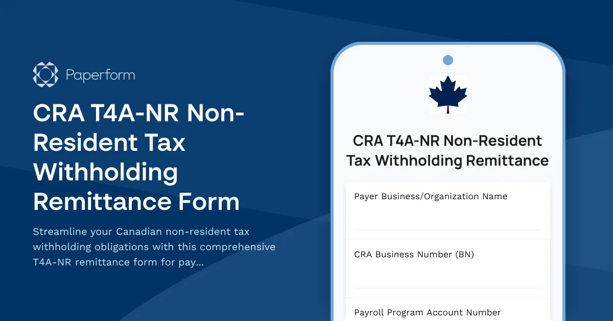 CRA T4A-NR Non-Resident Tax Withholding Remittance Form