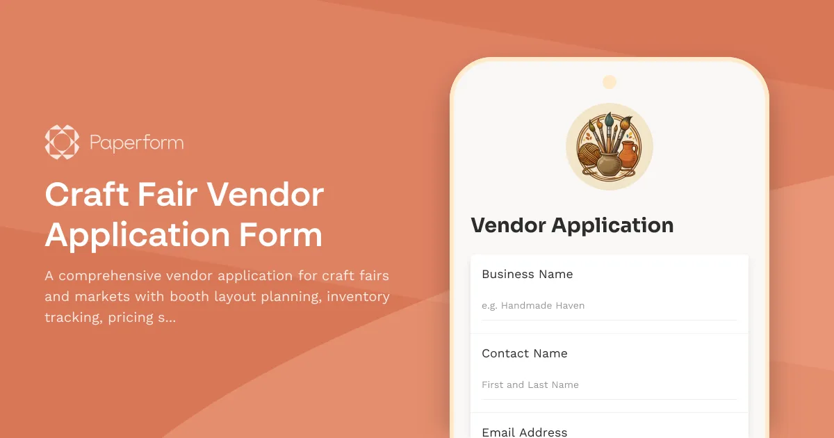 Craft Fair Vendor Application Form