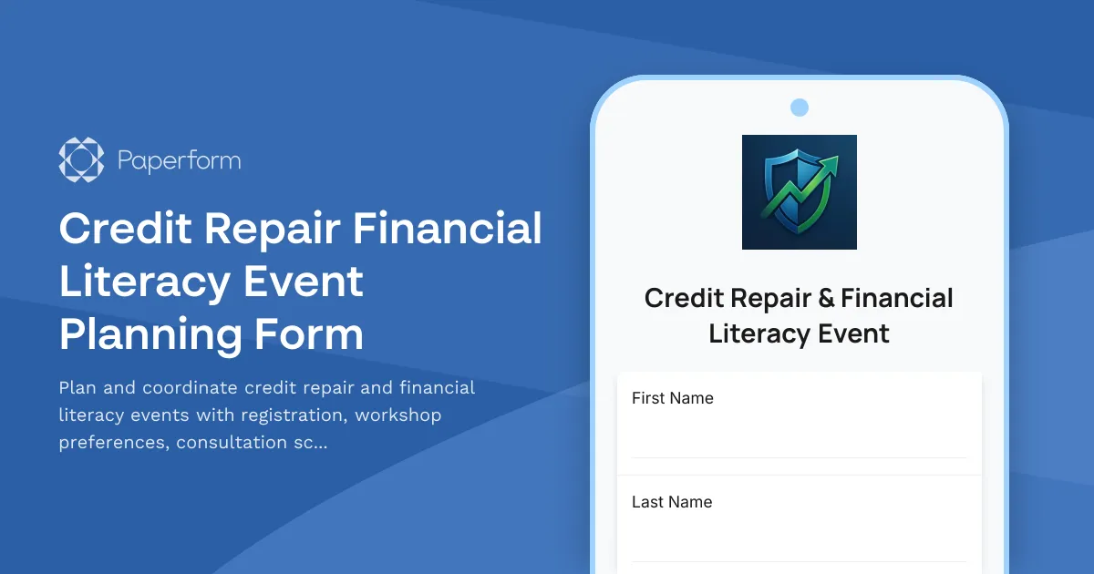 Credit Repair Financial Literacy Event Planning Form