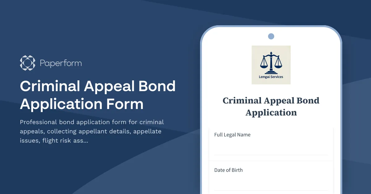 Criminal Appeal Bond Application Form
