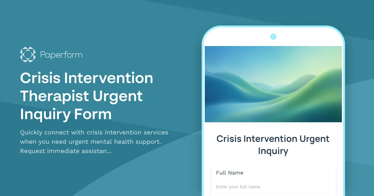 Crisis Intervention Therapist Urgent Inquiry Form