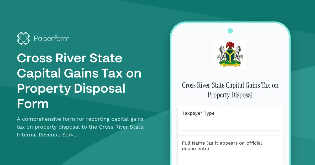Cross River State Capital Gains Tax on Property Disposal Form