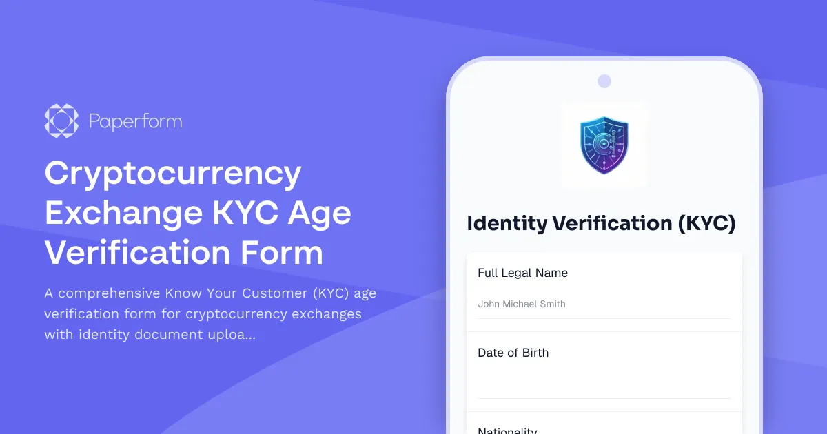 Cryptocurrency Exchange KYC Age Verification Form