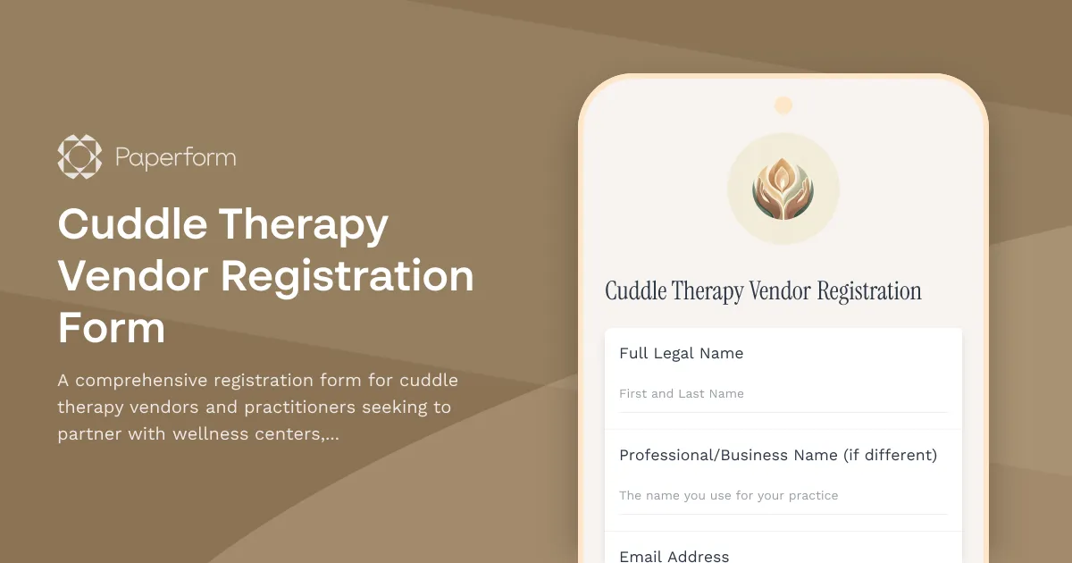Cuddle Therapy Vendor Registration Form