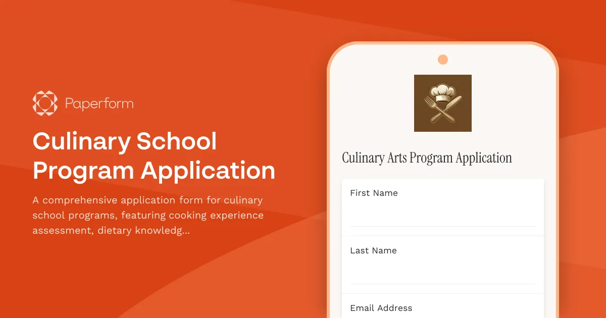 Culinary School Program Application