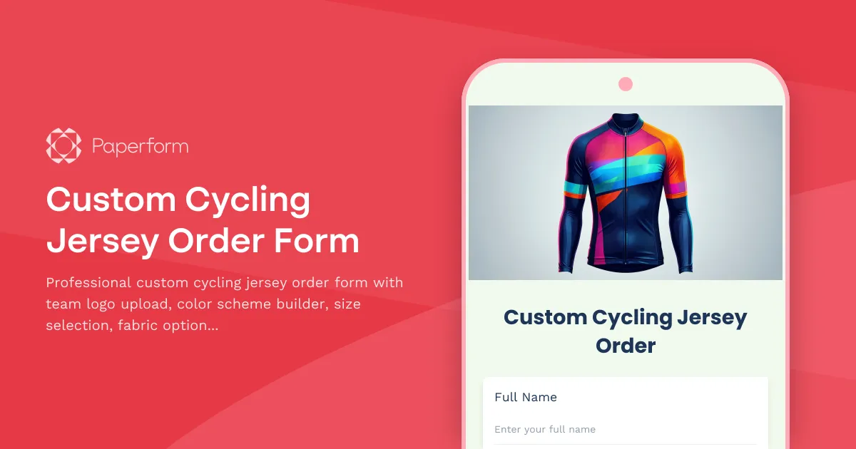 Custom Cycling Jersey Order Form