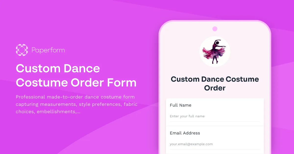 Custom Dance Costume Order Form