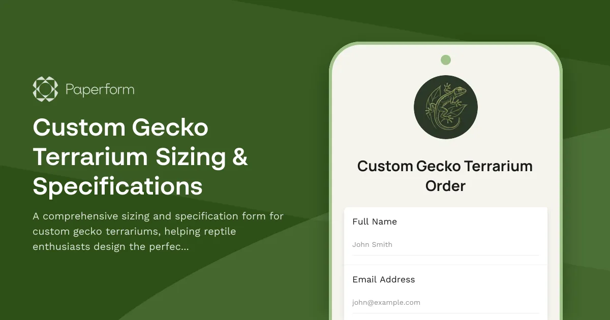 Custom Gecko Terrarium Sizing & Specifications