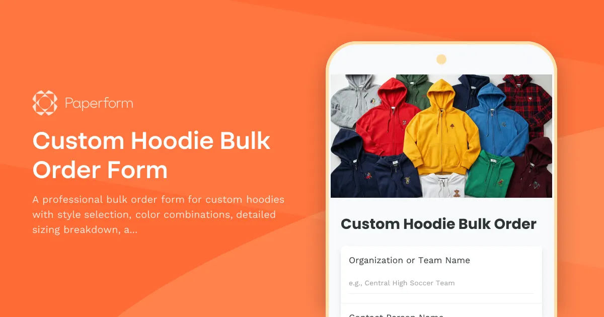 Custom Hoodie Bulk Order Form