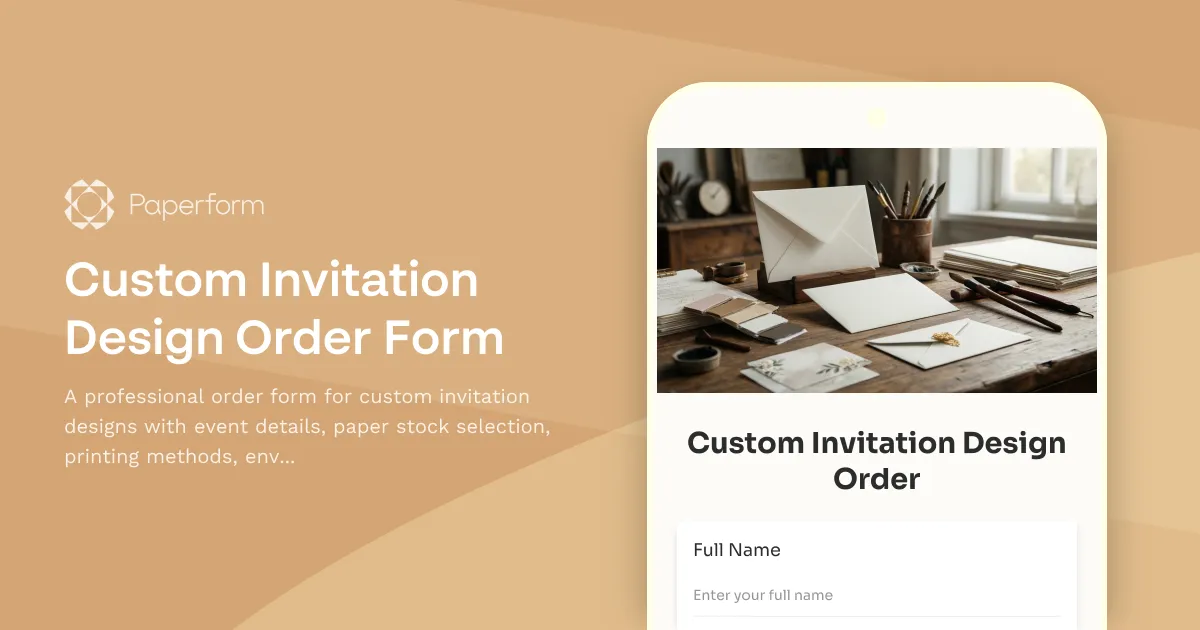 Custom Invitation Design Order Form Template | Paperform | Free Online ...