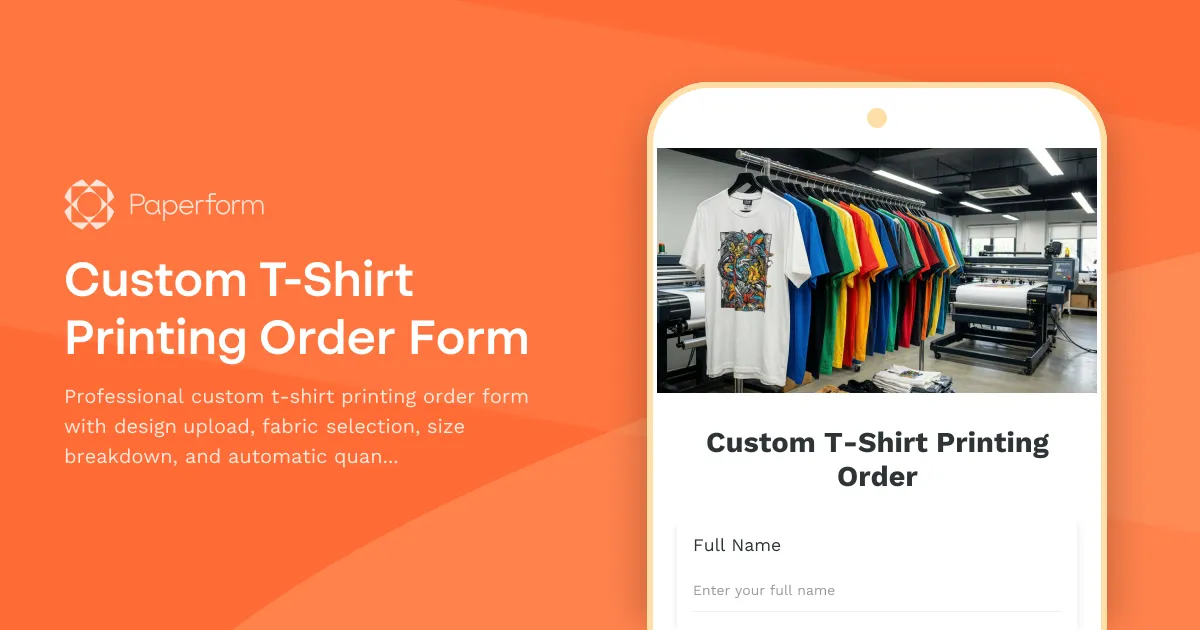 Custom T-Shirt Printing Order Form