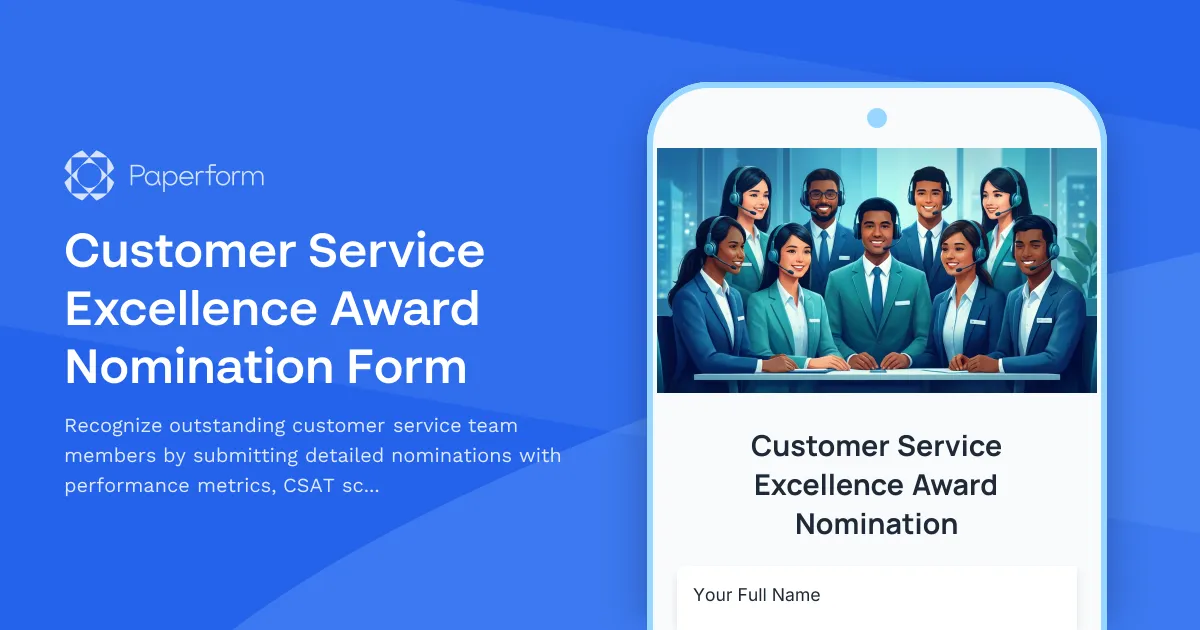 Customer Service Excellence Award Nomination Form