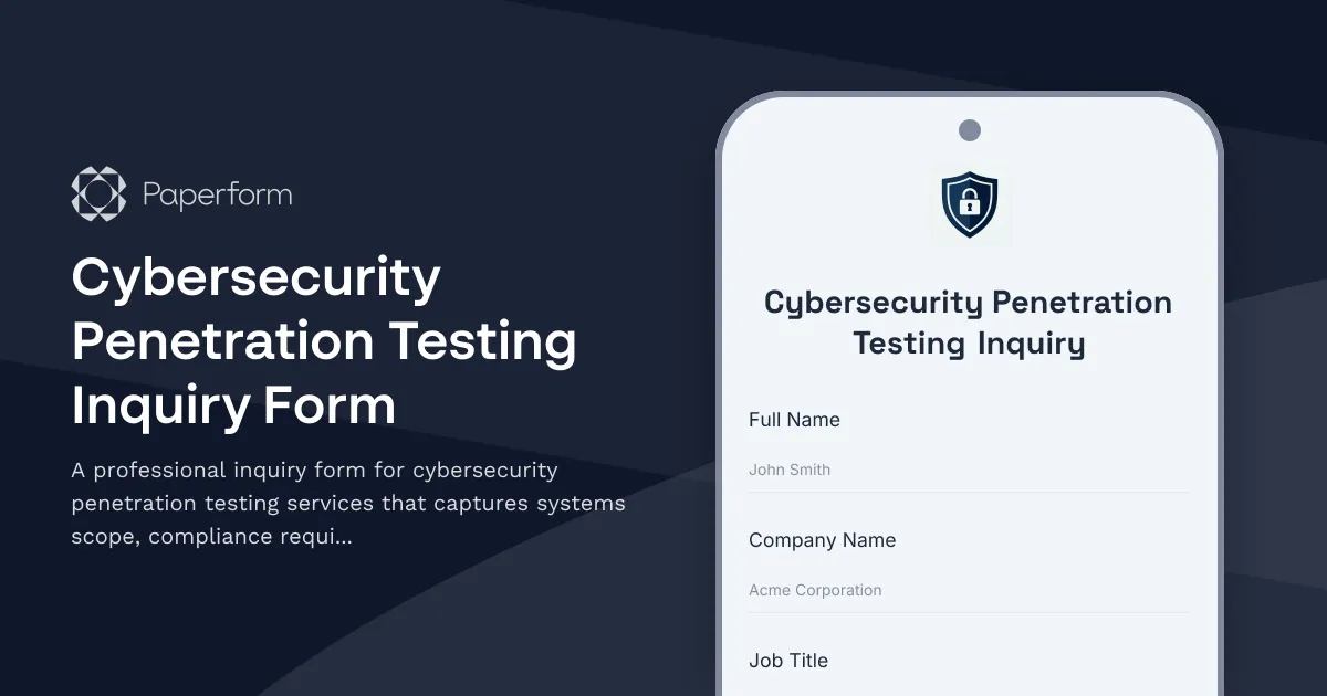 Cybersecurity Penetration Testing Inquiry Form