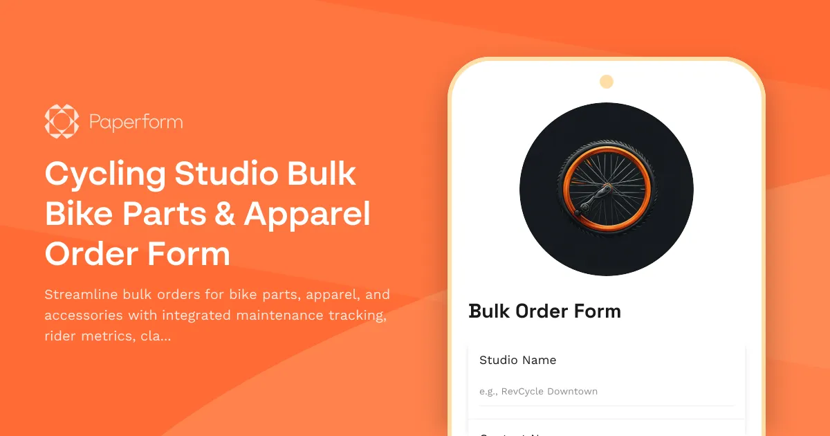 Cycling Studio Bulk Bike Parts & Apparel Order Form