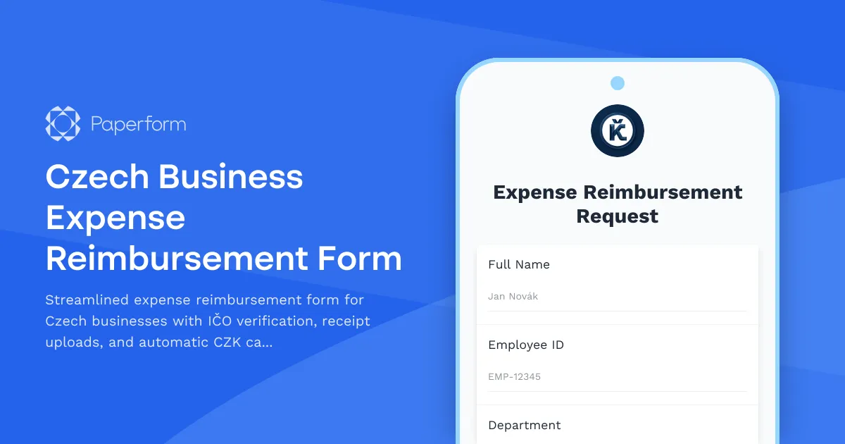 Czech Business Expense Reimbursement Form