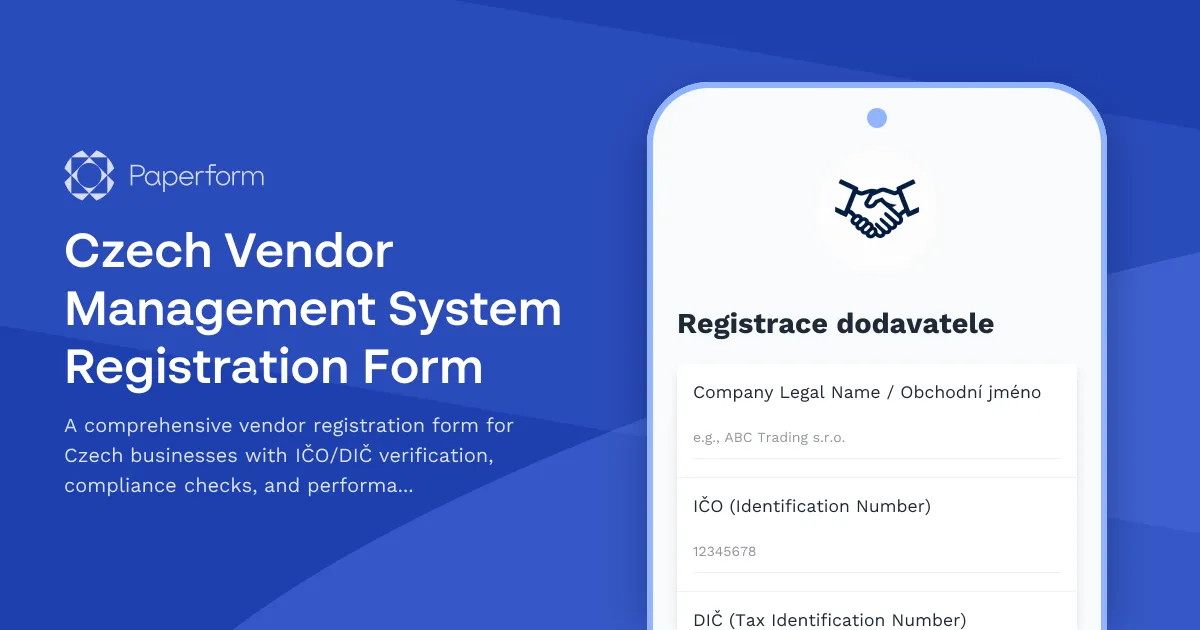 Czech Vendor Management System Registration Form