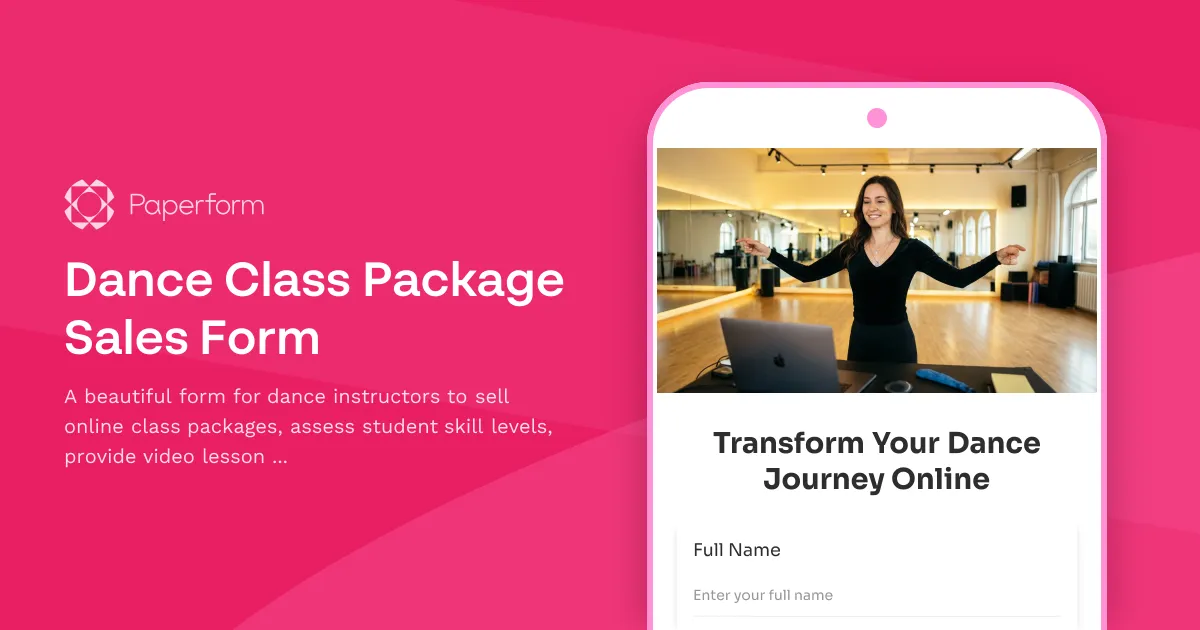 Dance Class Package Sales Form