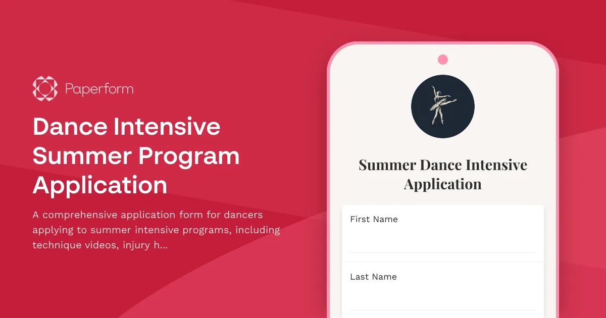 Dance Intensive Summer Program Application