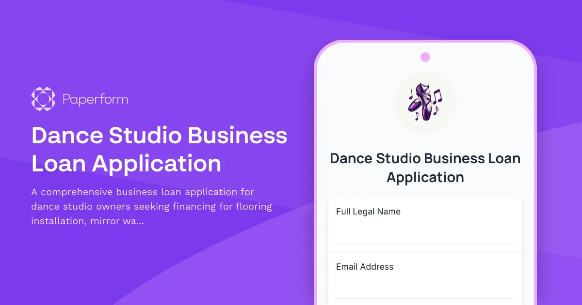 Dance Studio Business Loan Application