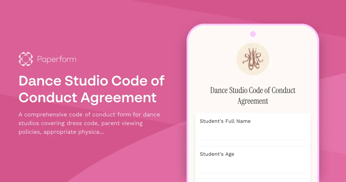 Dance Studio Code of Conduct Agreement