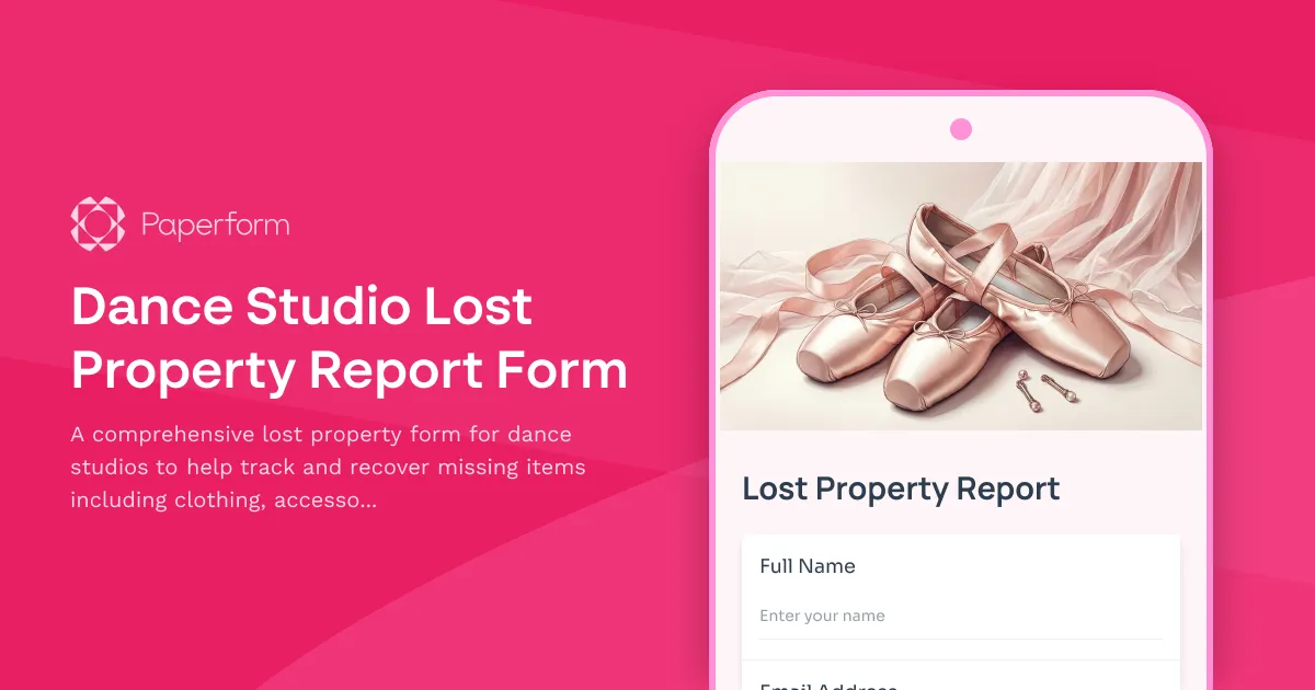 Dance Studio Lost Property Report Form