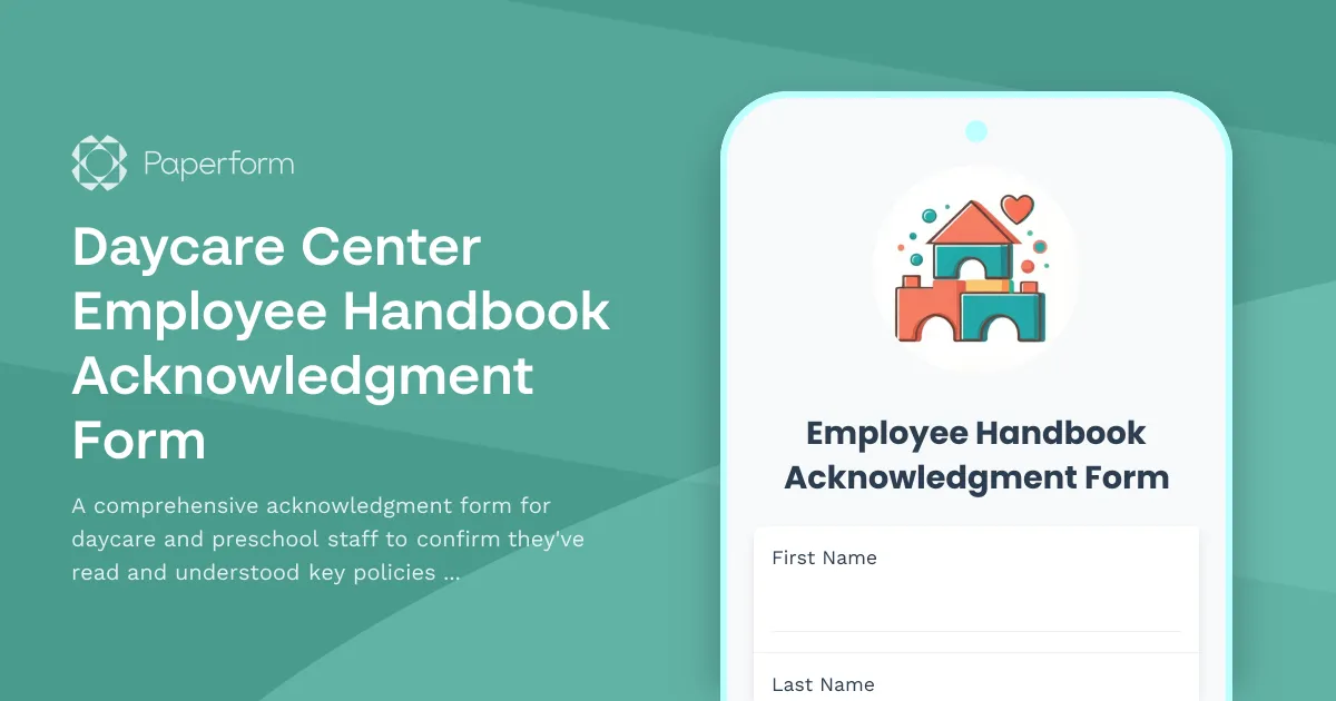 Daycare Center Employee Handbook Acknowledgment Form