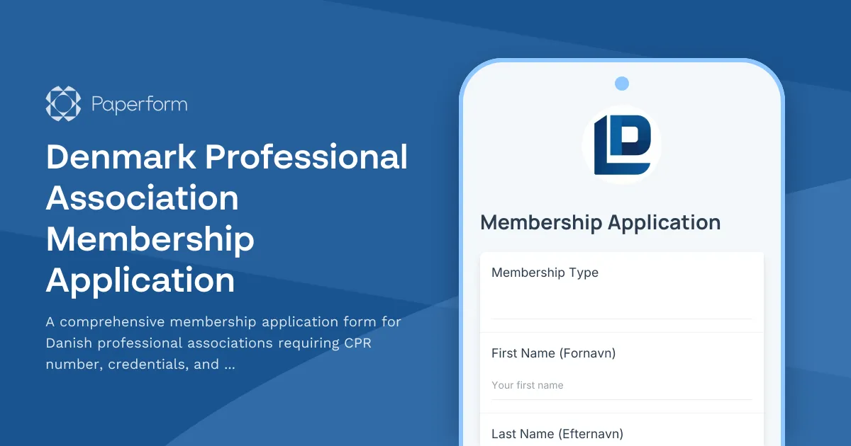 Denmark Professional Association Membership Application