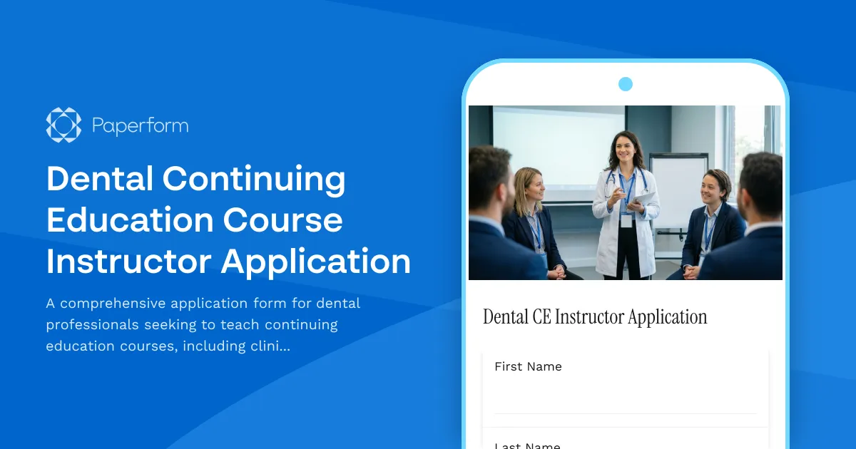 Dental Continuing Education Course Instructor Application