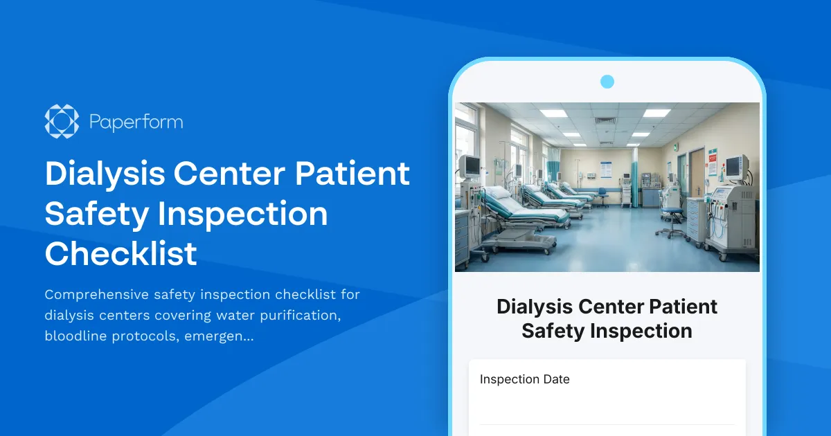 Dialysis Center Patient Safety Inspection Checklist
