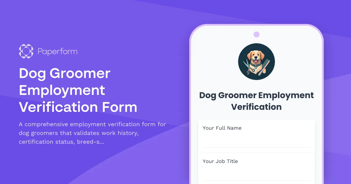 Dog Groomer Employment Verification Form