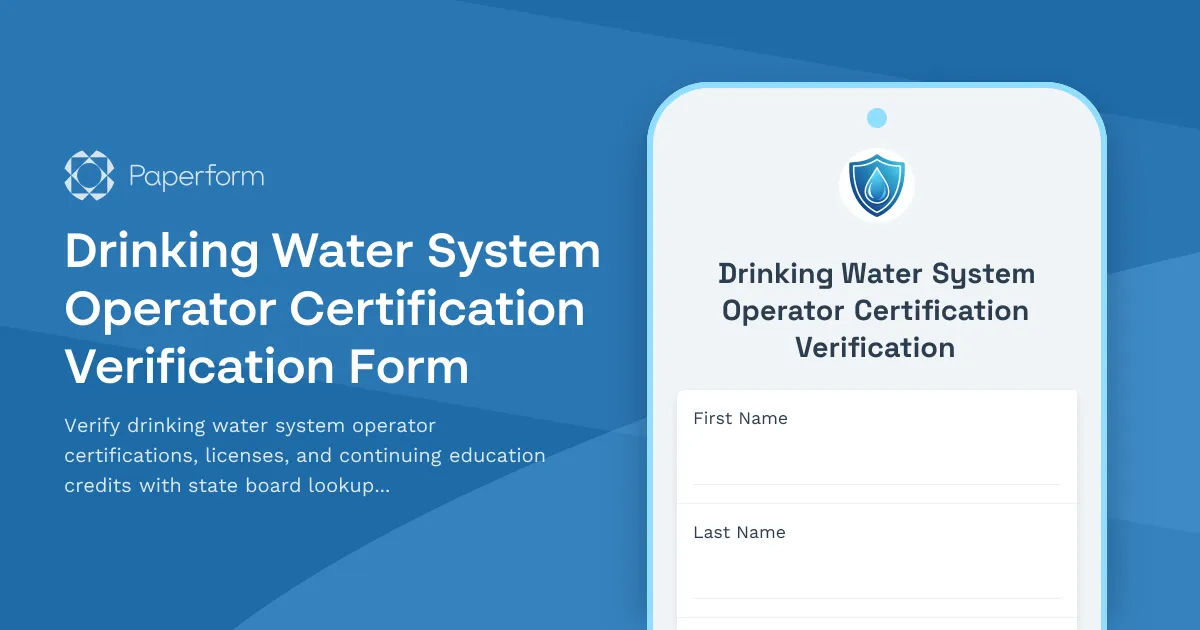 Drinking Water System Operator Certification Verification Form