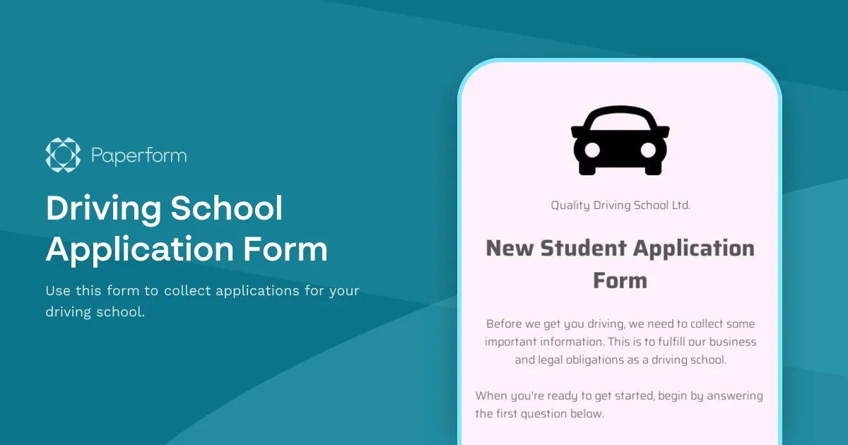 Driving School Application Form