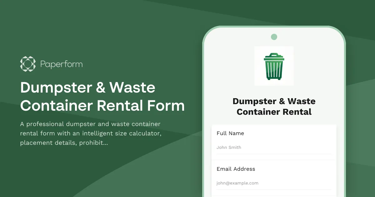 Dumpster & Waste Container Rental Form