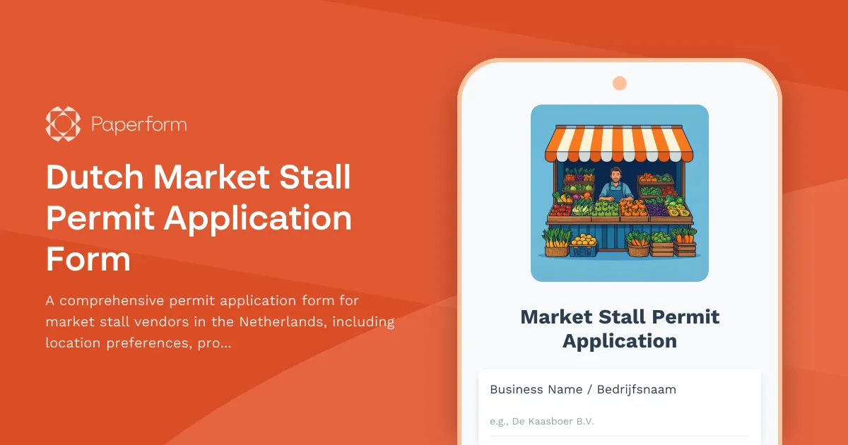 Dutch Market Stall Permit Application Form