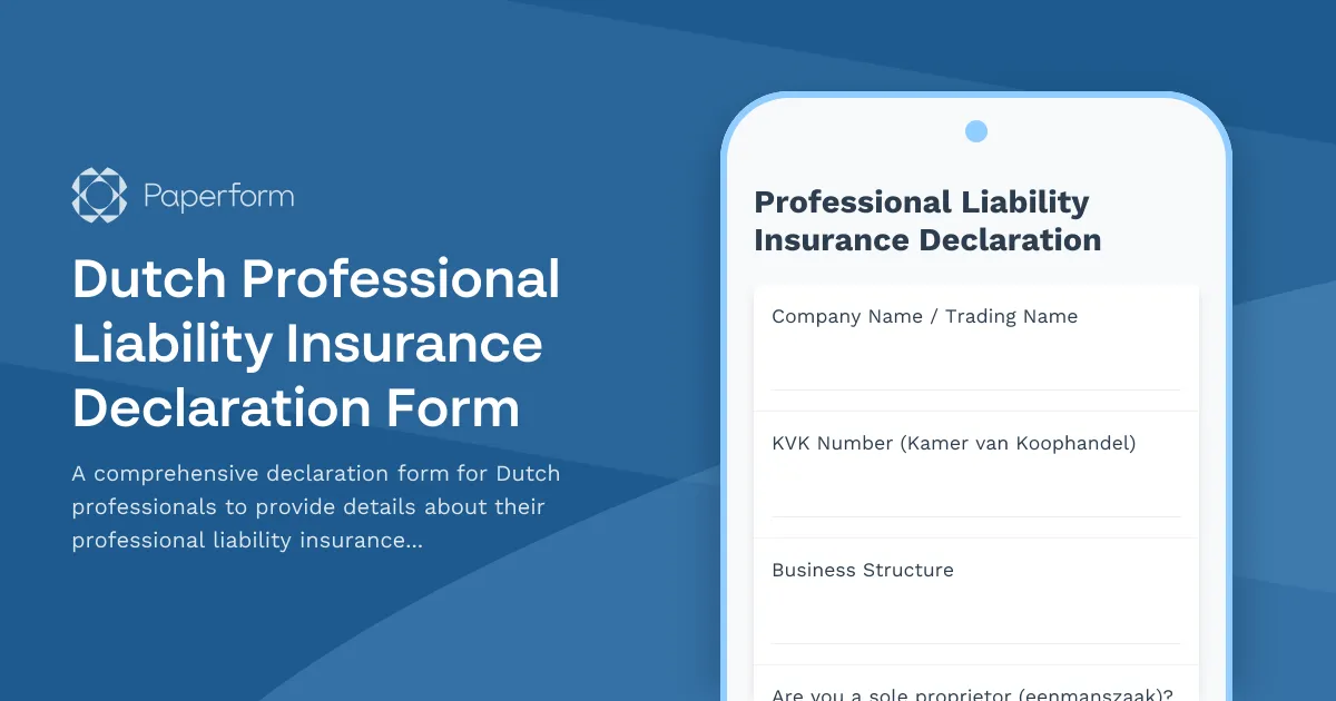 Dutch Professional Liability Insurance Declaration Form
