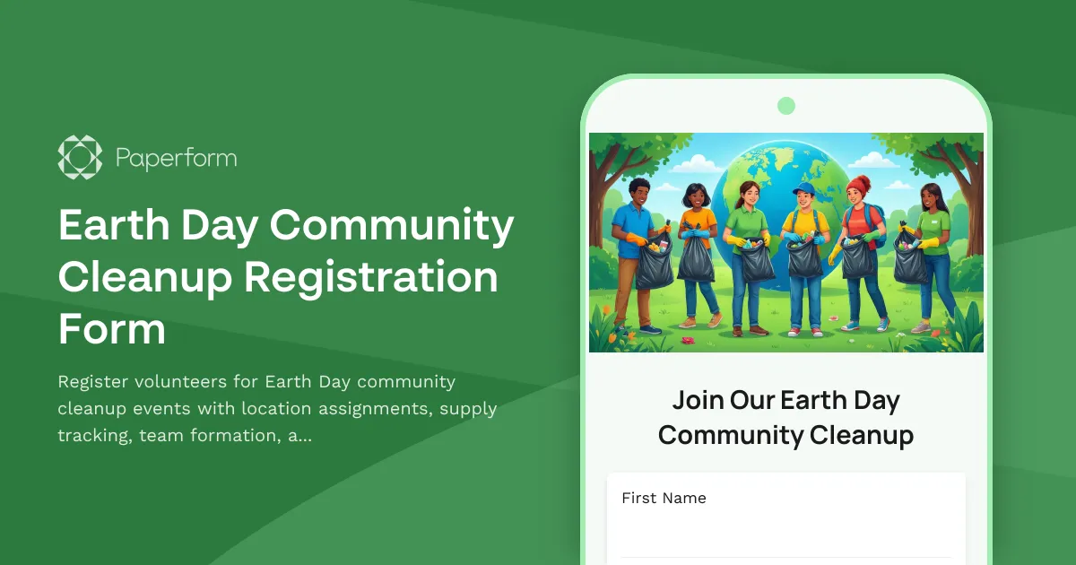 Earth Day Community Cleanup Registration Form