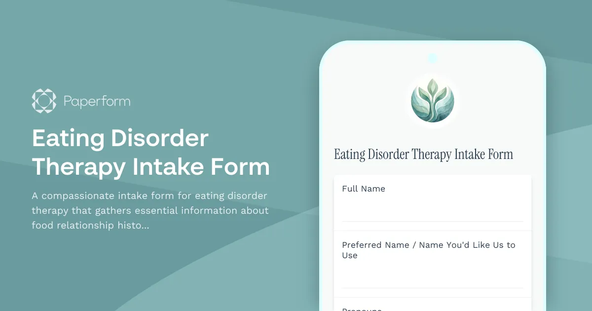 Eating Disorder Therapy Intake Form