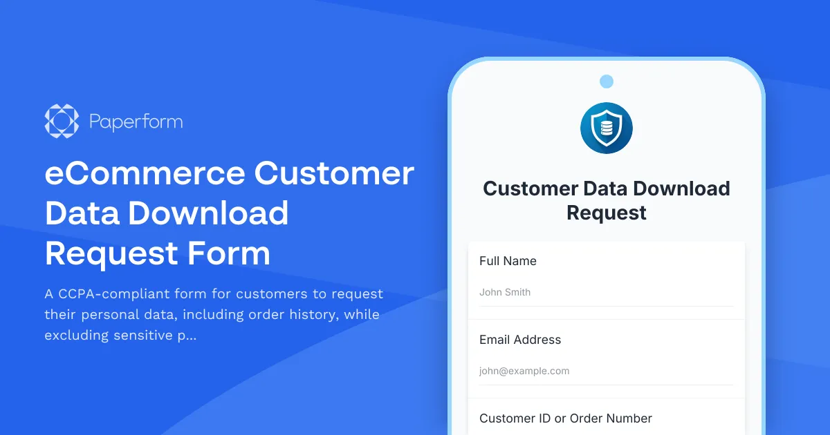 eCommerce Customer Data Download Request Form