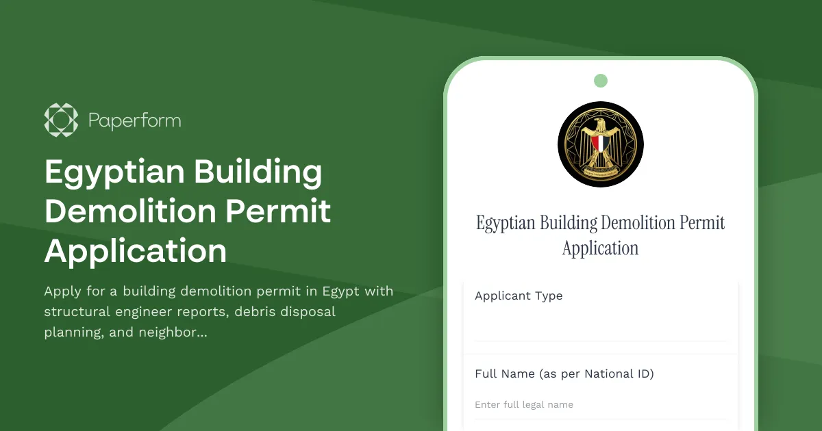 Egyptian Building Demolition Permit Application
