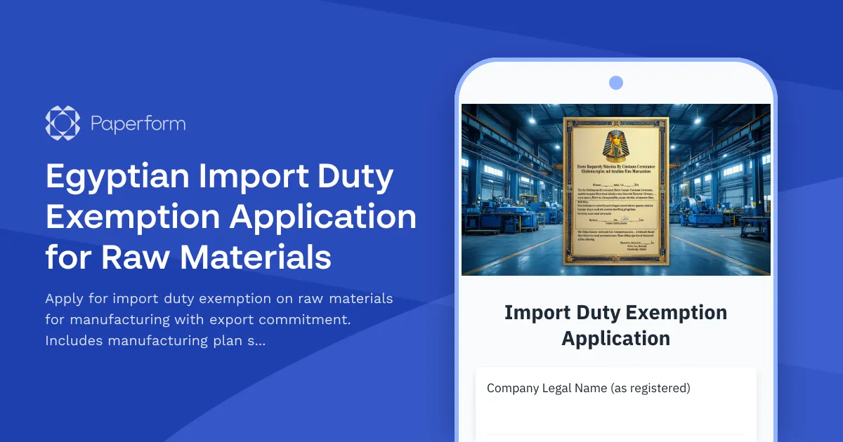 Egyptian Import Duty Exemption Application for Raw Materials