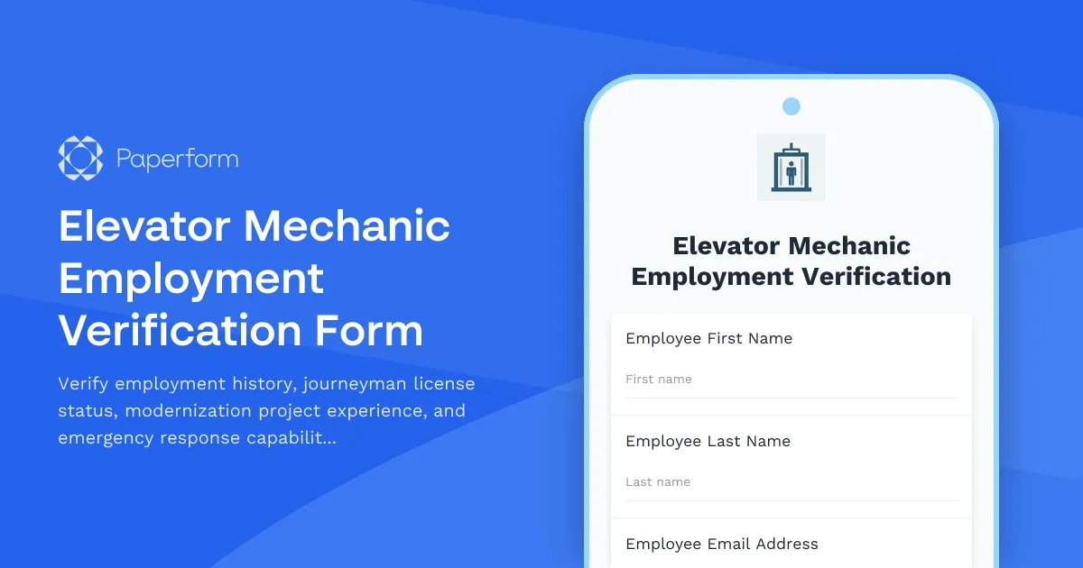 Elevator Mechanic Employment Verification Form