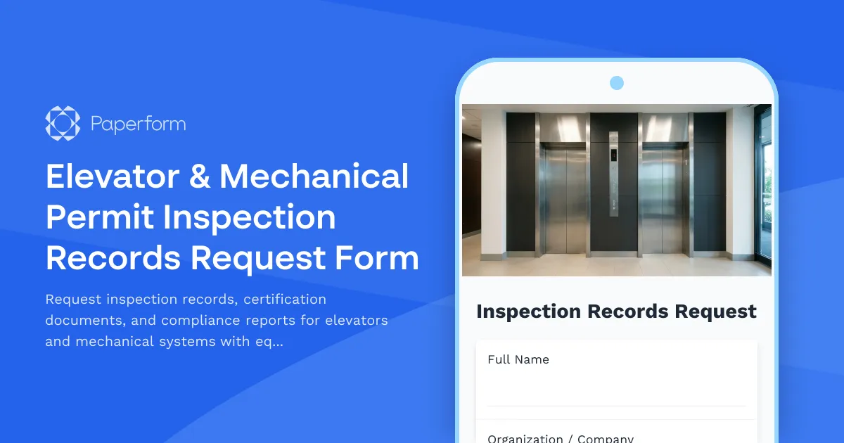 Elevator & Mechanical Permit Inspection Records Request Form