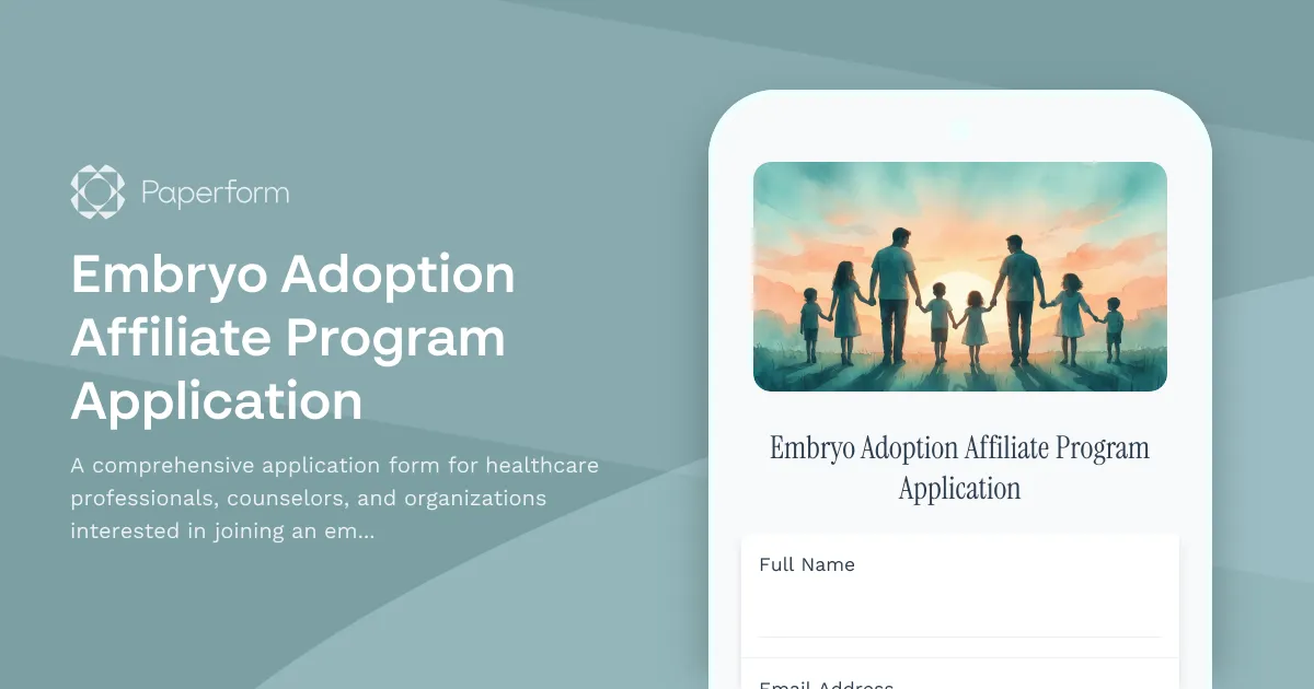 Embryo Adoption Affiliate Program Application