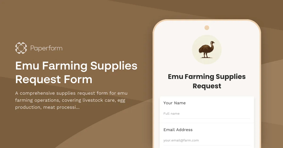 Emu Farming Supplies Request Form