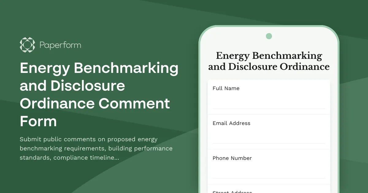 Energy Benchmarking and Disclosure Ordinance Comment Form