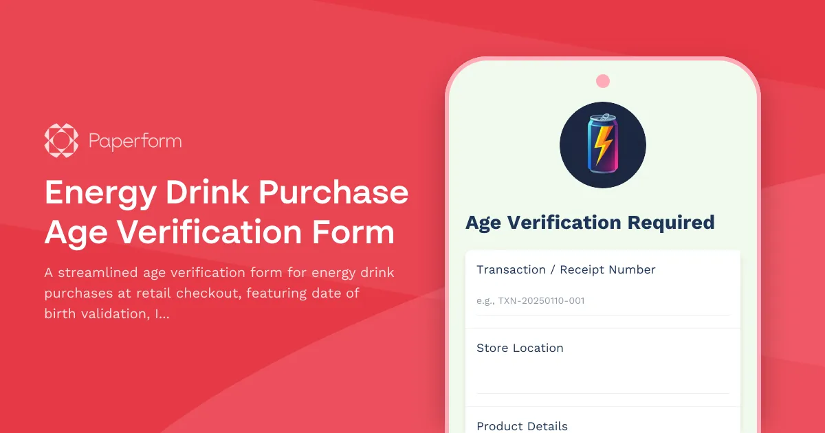Energy Drink Purchase Age Verification Form