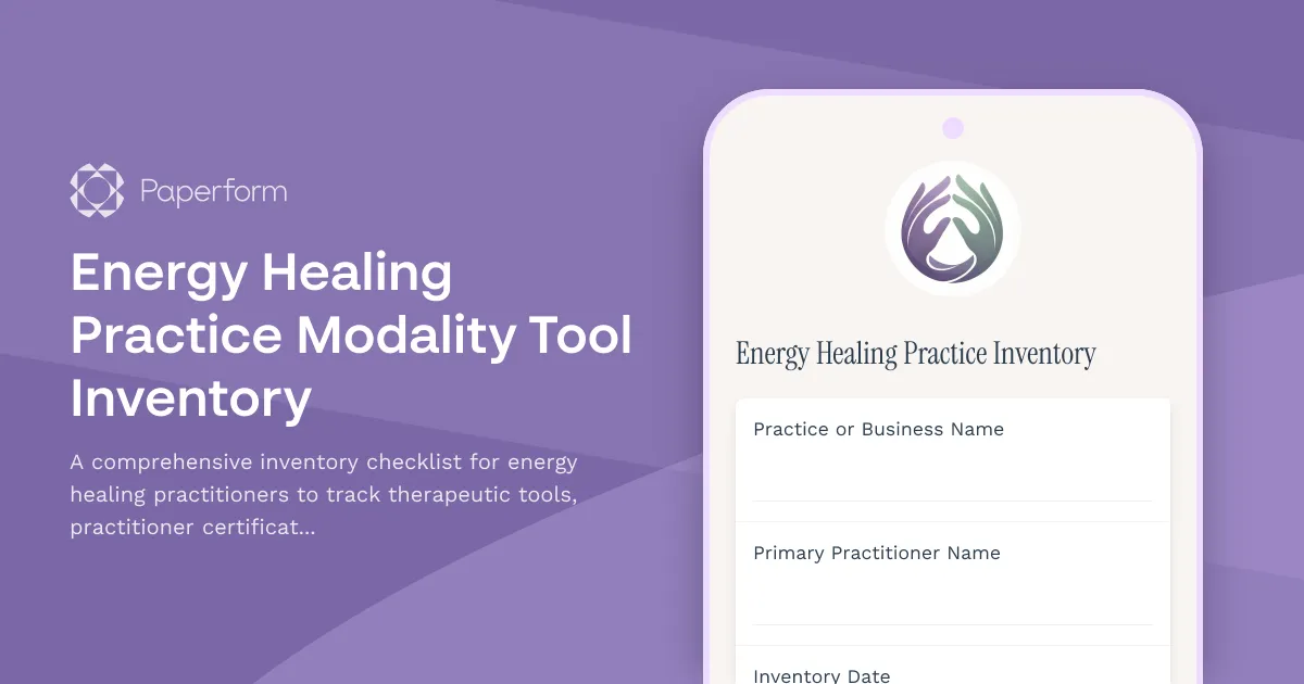 Energy Healing Practice Modality Tool Inventory