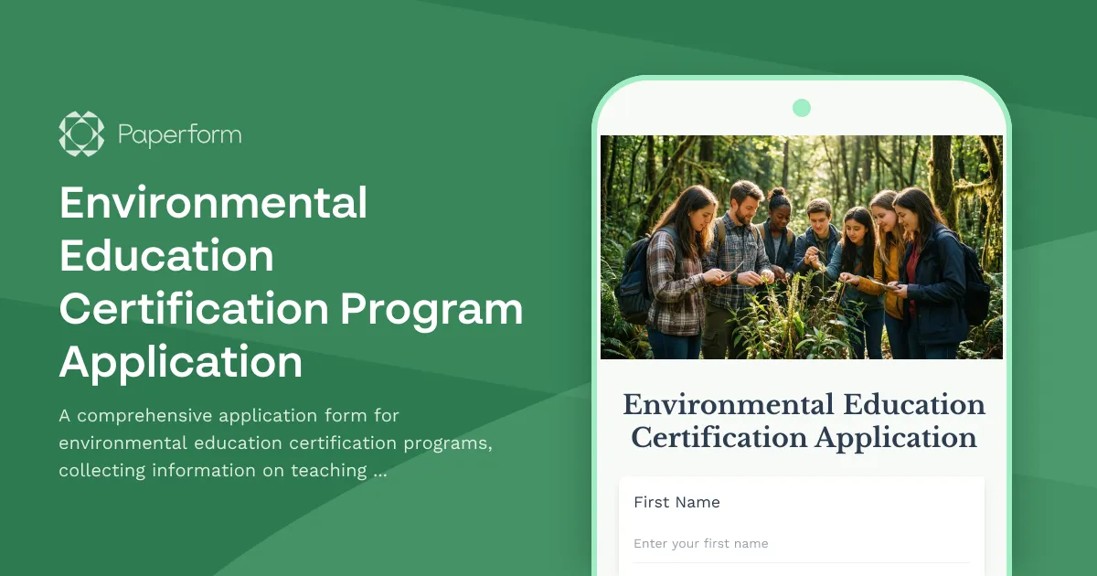 Environmental Education Certification Program Application